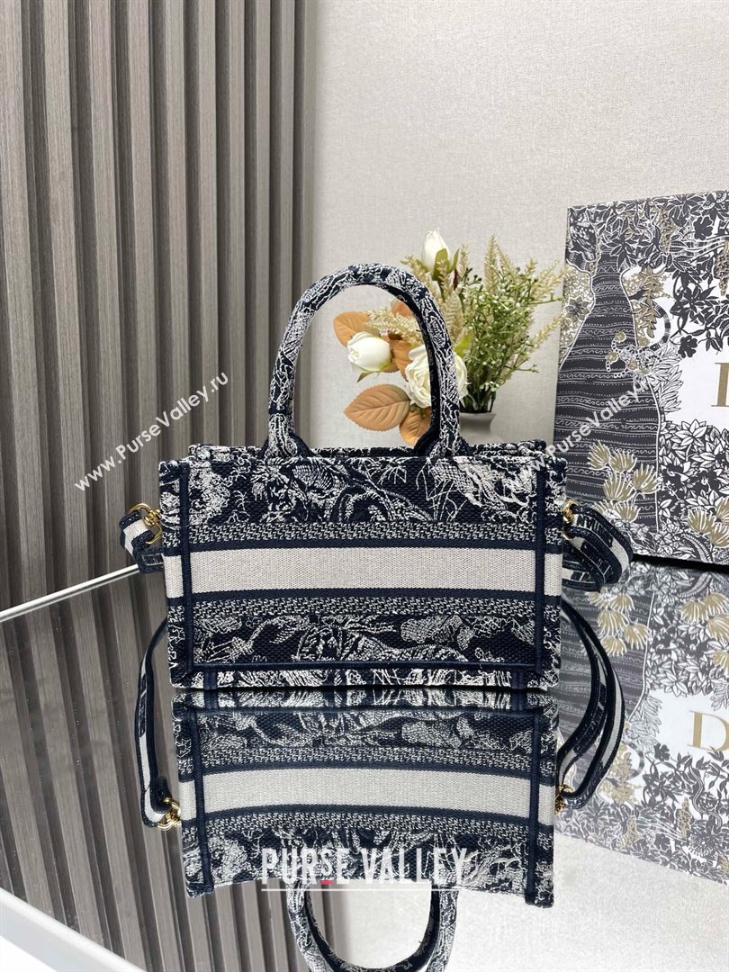 Dior Mini Dior Book Tote Bag with Strap in blue Toile de Jouy Reverse Embroidery 2024 (xxg-240401-09)