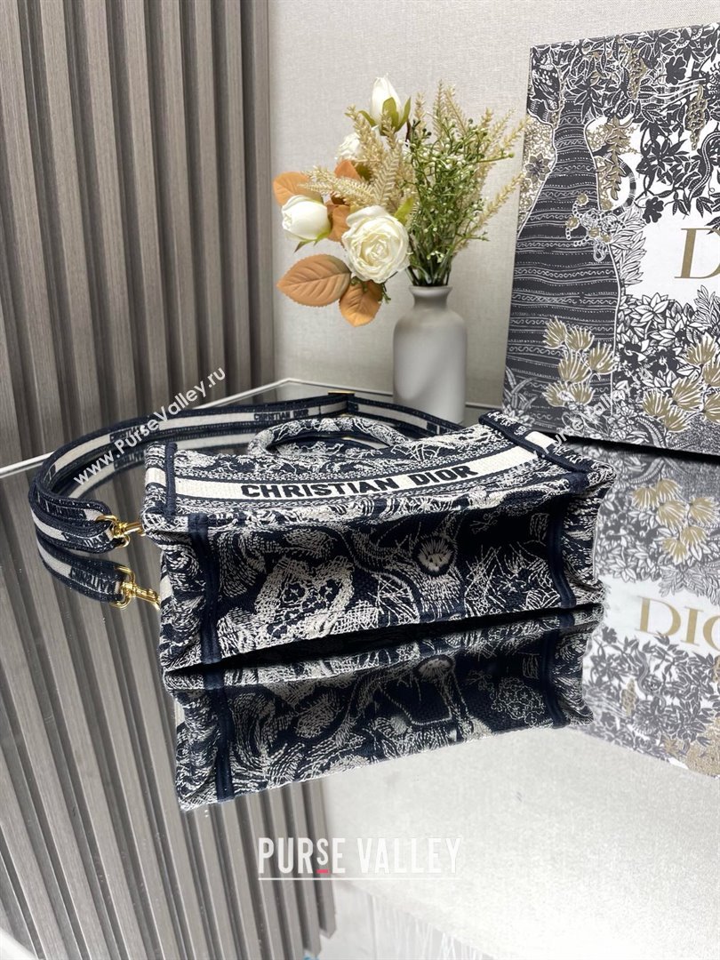 Dior Mini Dior Book Tote Bag with Strap in blue Toile de Jouy Reverse Embroidery 2024 (xxg-240401-09)