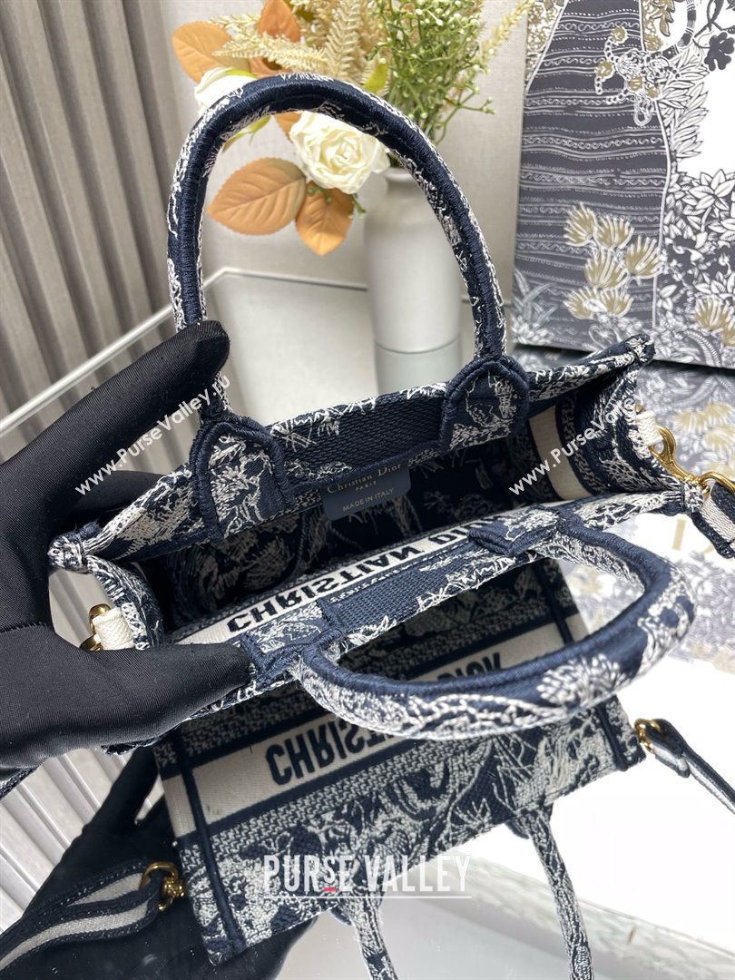 Dior Mini Dior Book Tote Bag with Strap in blue Toile de Jouy Reverse Embroidery 2024 (xxg-240401-09)