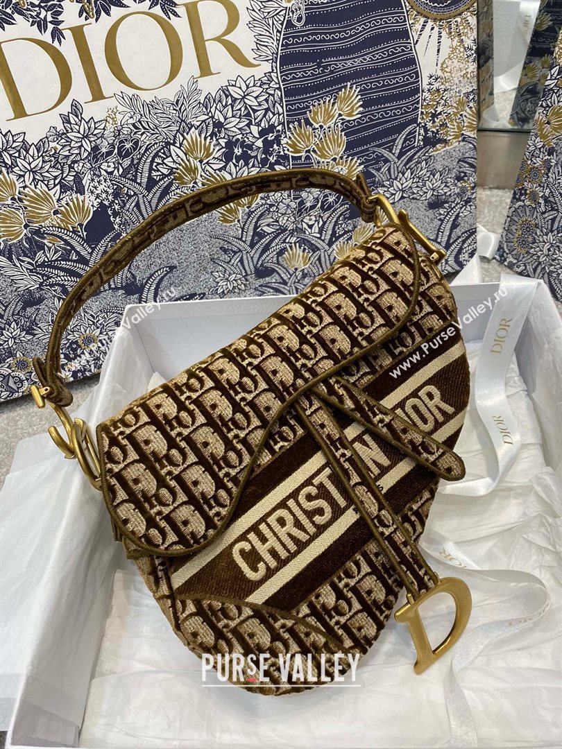 Dior SADDLE BAG in Oblique Embroidered Velvet Brown 2020 (vivi-2308 )