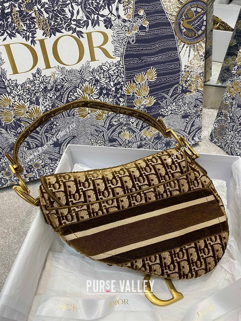 Dior SADDLE BAG in Oblique Embroidered Velvet Brown 2020 (vivi-2308 )