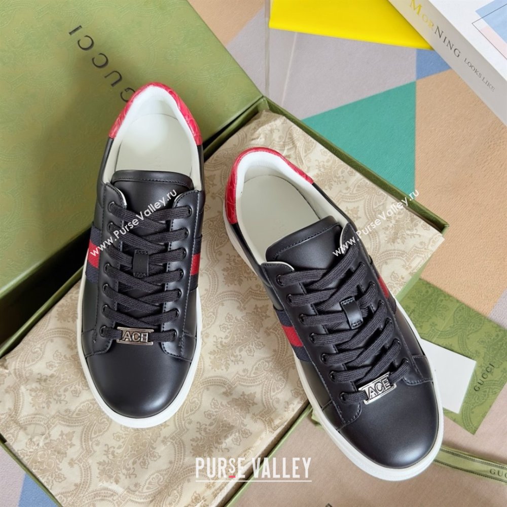 Gucci Black leather Ace Sneakers with web 757892 2024 (guoran-240226-03)