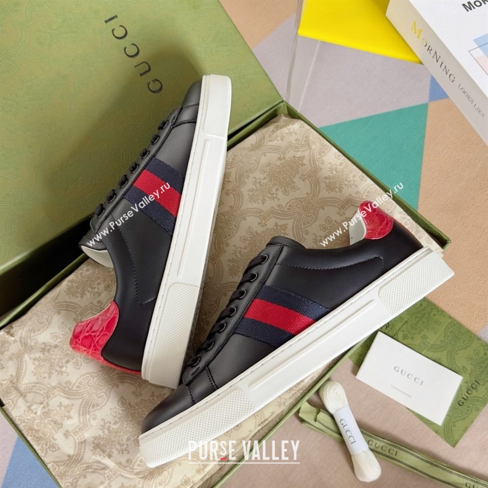 Gucci Black leather Ace Sneakers with web 757892 2024 (guoran-240226-03)