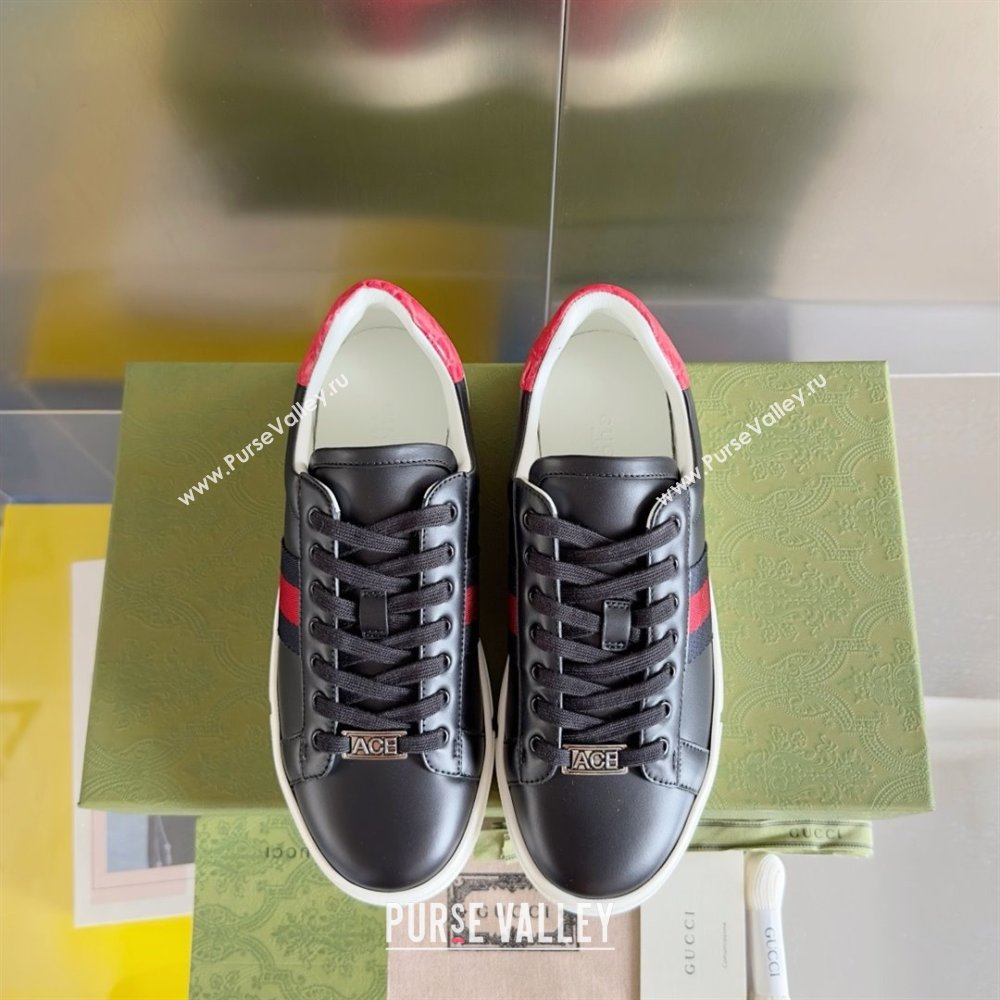 Gucci Black leather Ace Sneakers with web 757892 2024 (guoran-240226-03)