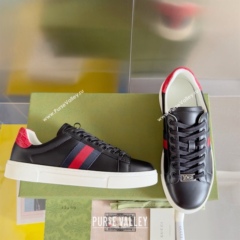 Gucci Black leather Ace Sneakers with web 757892 2024 (guoran-240226-03)