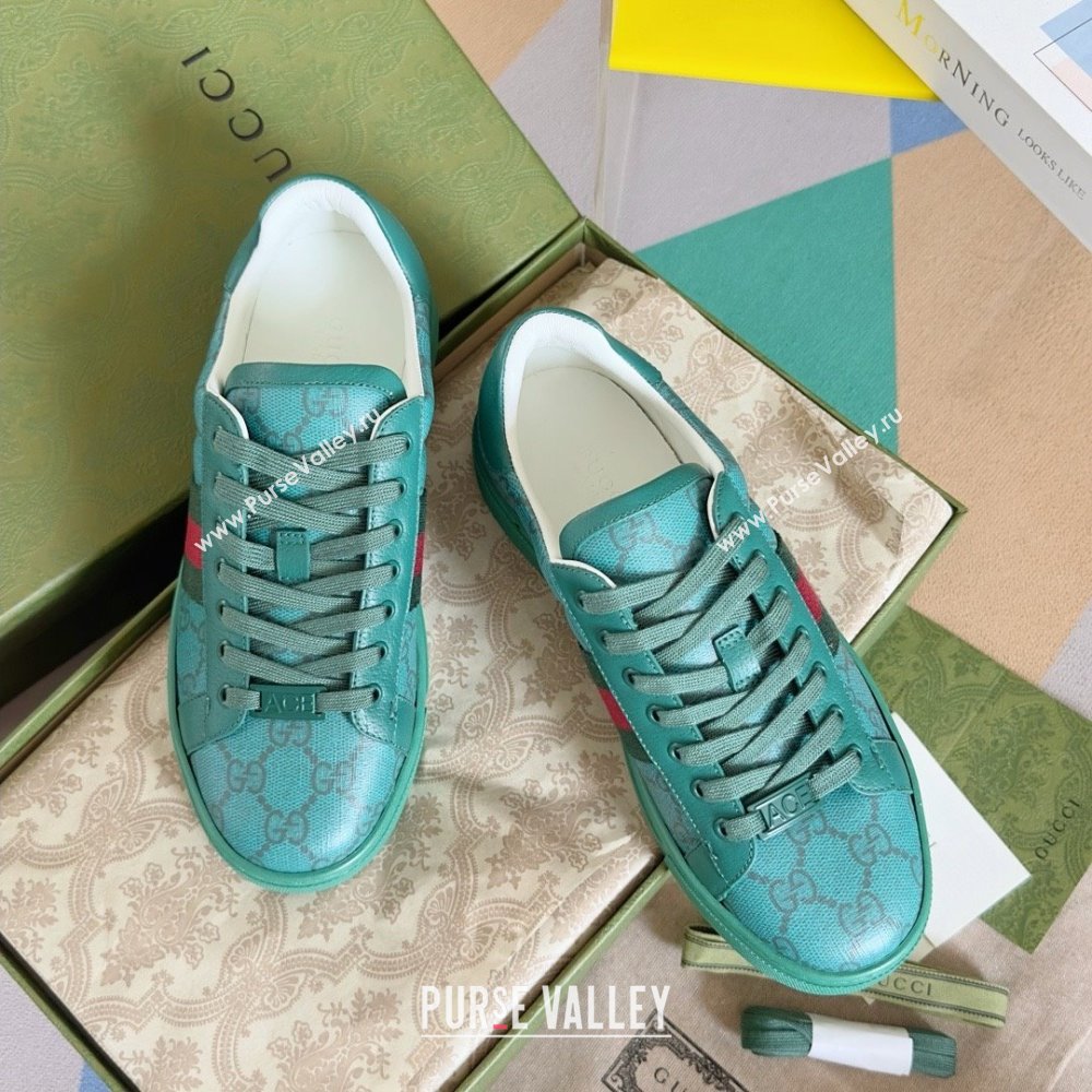 Gucci Green GG Crystal canvas Ace Sneakers with web 760775 2024 (guoran-240226-04)