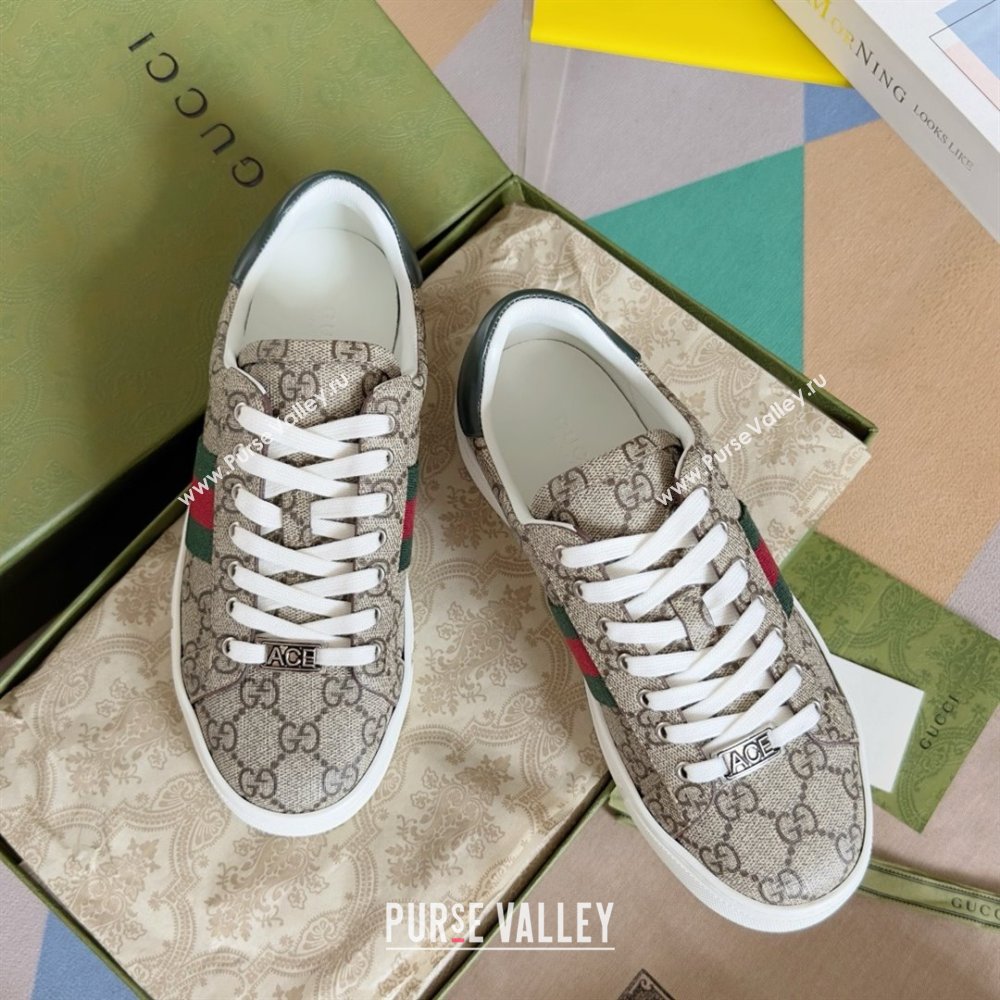 Gucci Beige and ebony GG Supreme Ace Sneakers with web 760774 2024 (guoran-240226-02)