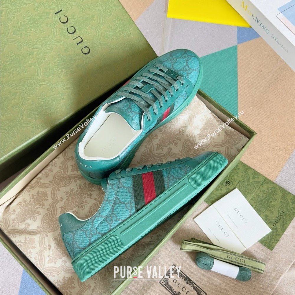 Gucci Green GG Crystal canvas Ace Sneakers with web 760775 2024 (guoran-240226-04)