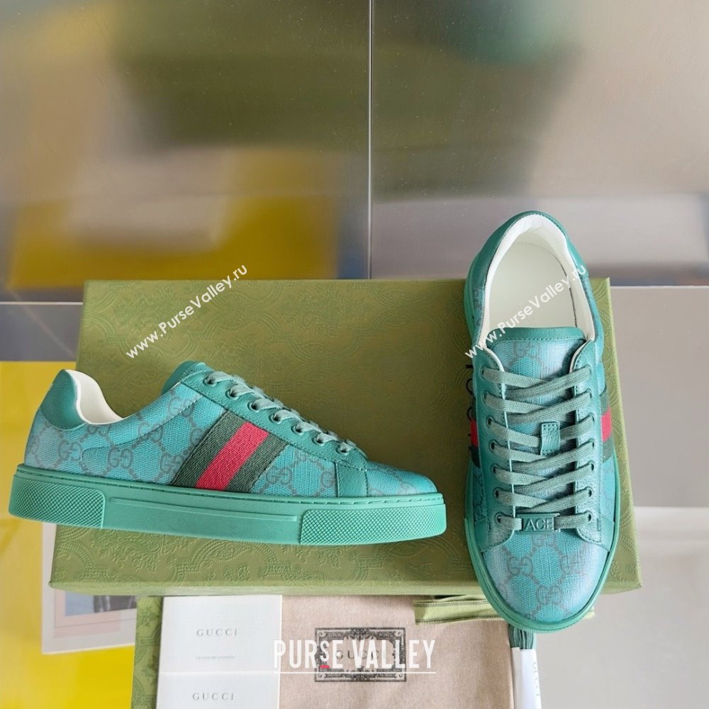 Gucci Green GG Crystal canvas Ace Sneakers with web 760775 2024 (guoran-240226-04)