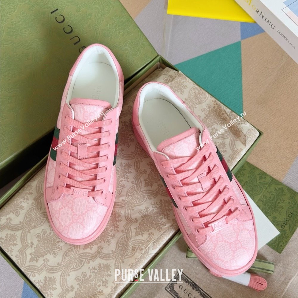 Gucci Pink GG Crystal canvas Ace Sneakers with web 760774 2024 (guoran-240226-01)