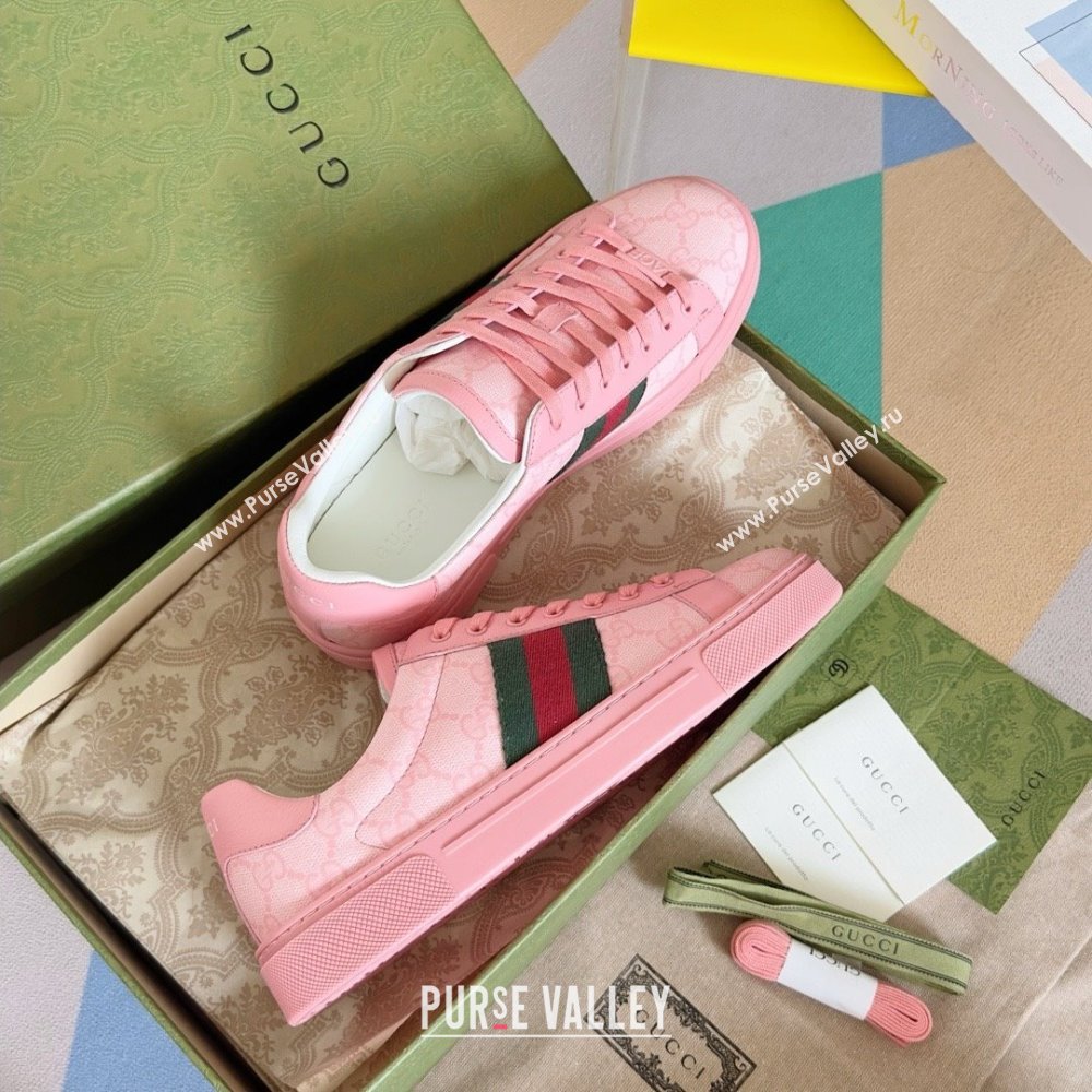 Gucci Pink GG Crystal canvas Ace Sneakers with web 760774 2024 (guoran-240226-01)