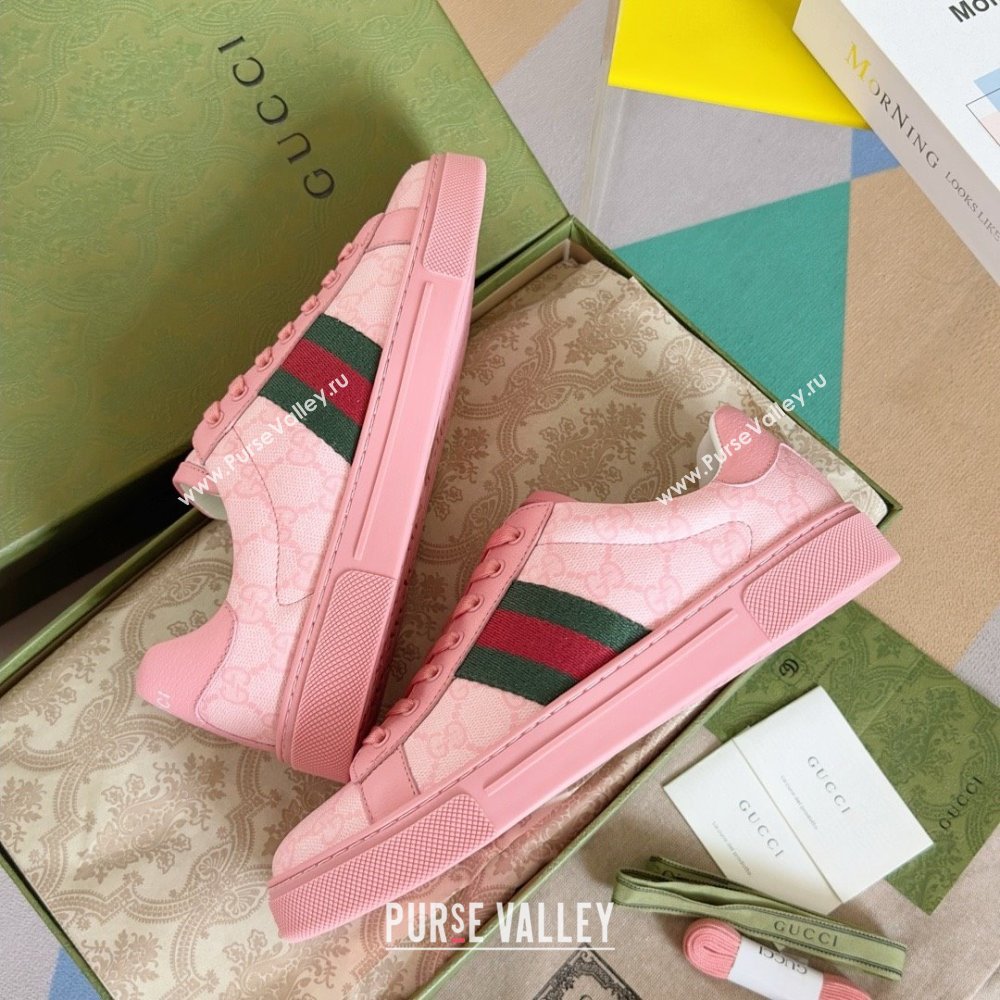 Gucci Pink GG Crystal canvas Ace Sneakers with web 760774 2024 (guoran-240226-01)