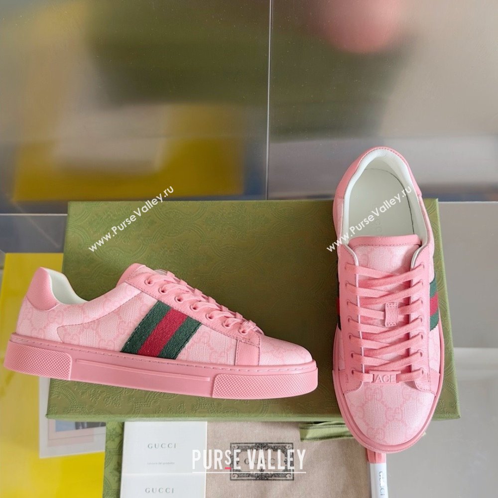 Gucci Pink GG Crystal canvas Ace Sneakers with web 760774 2024 (guoran-240226-01)