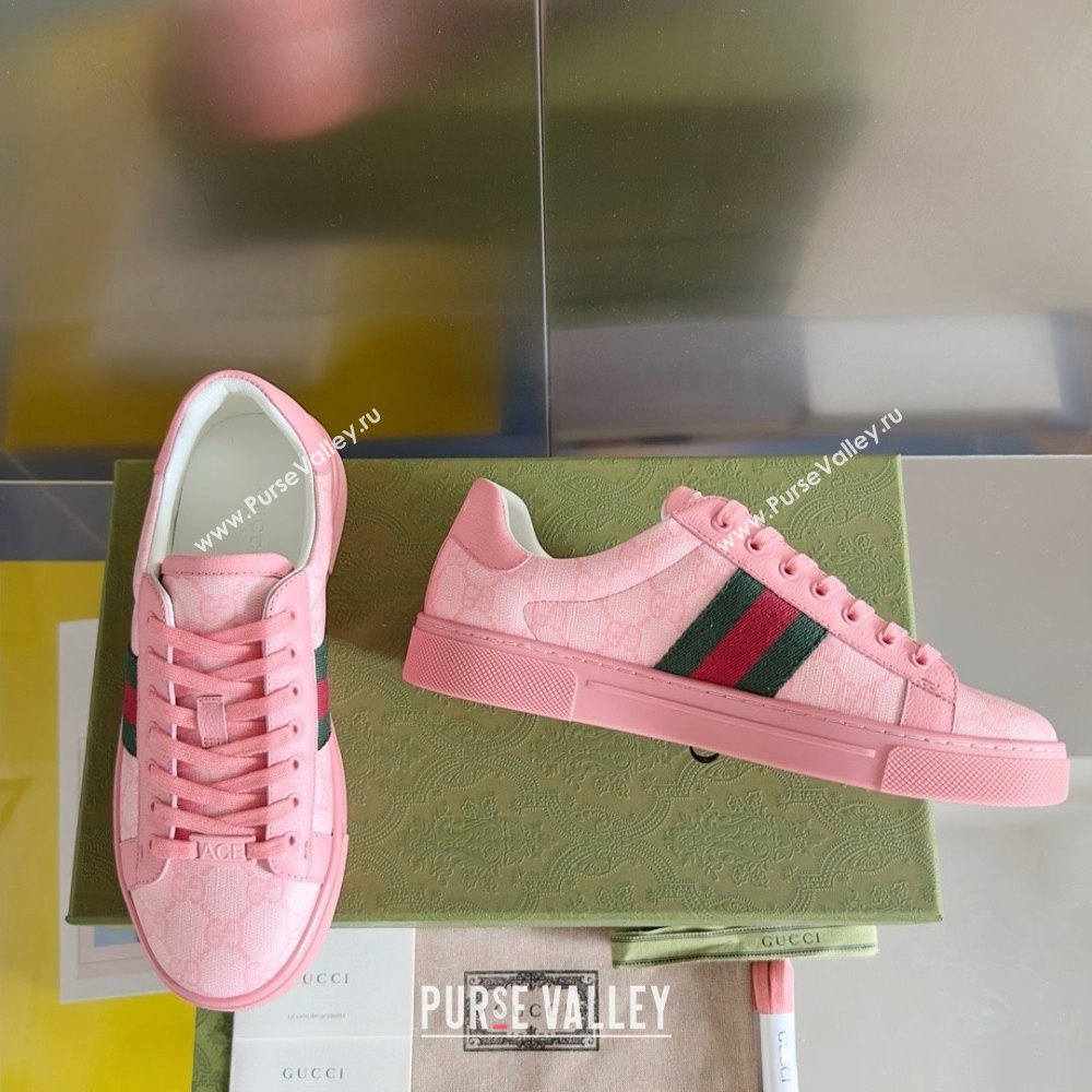 Gucci Pink GG Crystal canvas Ace Sneakers with web 760774 2024 (guoran-240226-01)