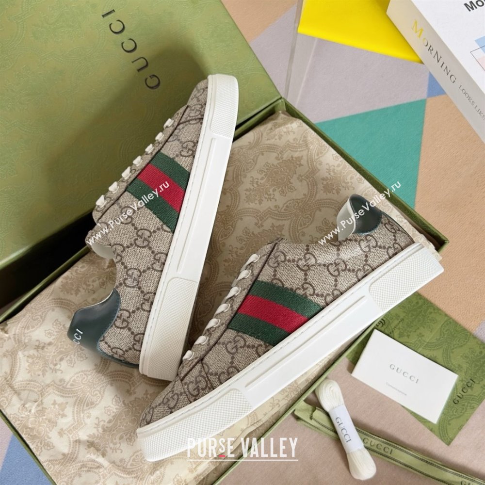 Gucci Beige and ebony GG Supreme Ace Sneakers with web 760774 2024 (guoran-240226-02)