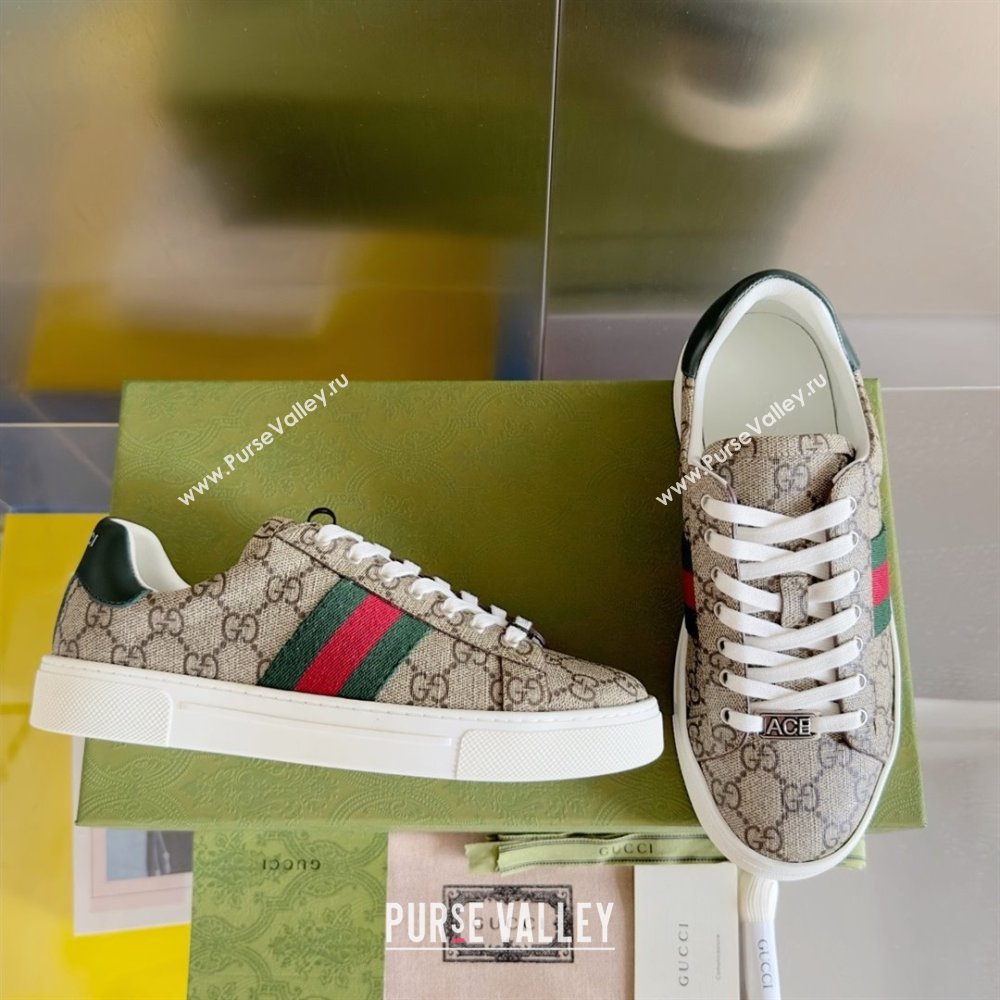 Gucci Beige and ebony GG Supreme Ace Sneakers with web 760774 2024 (guoran-240226-02)