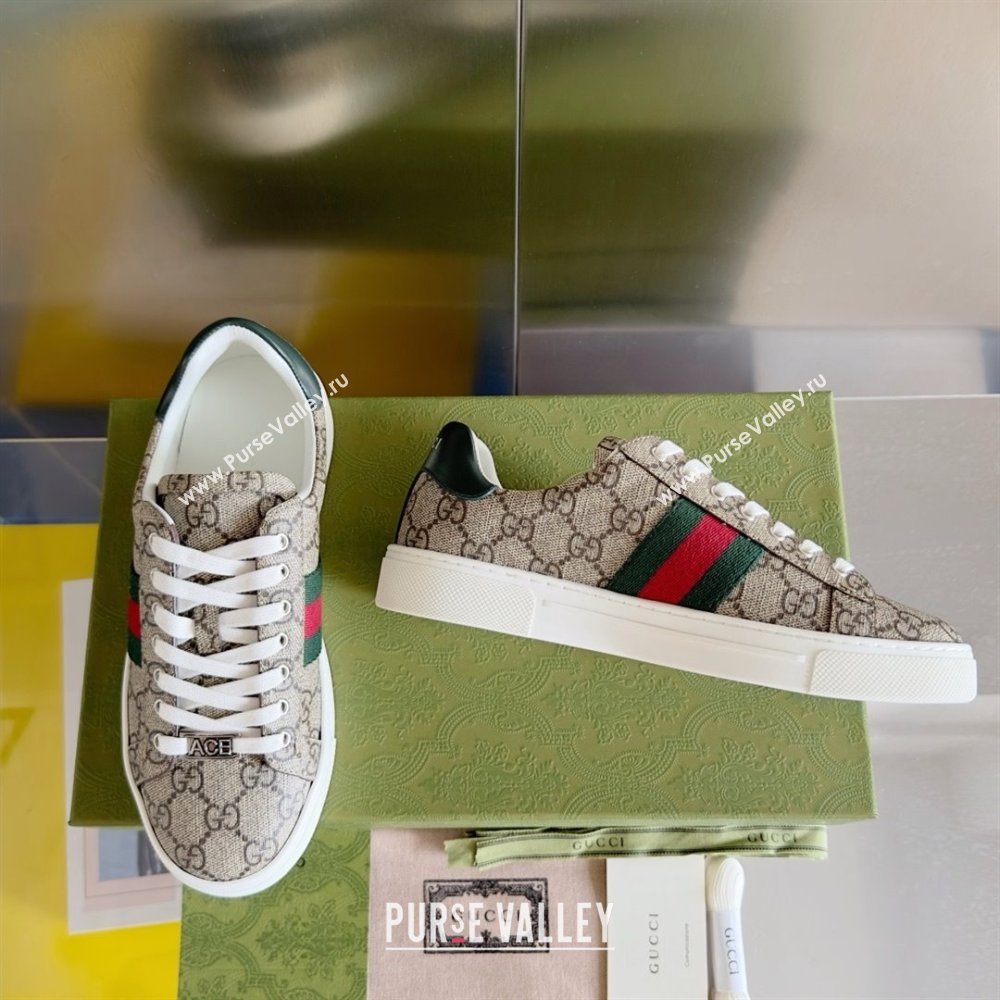 Gucci Beige and ebony GG Supreme Ace Sneakers with web 760774 2024 (guoran-240226-02)