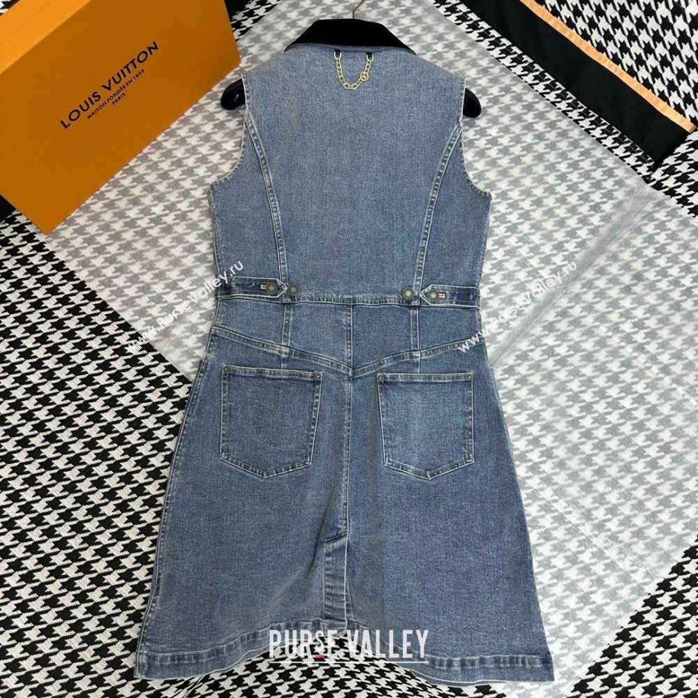 LOUIS VUITTON Velvet Accent Denim Dress 2024 (qiqi-240319-26)