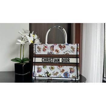 Dior Medium Book Tote Bag in White Multicolor Dragon Zodiac Embroidery 2024 (xxg-240329-13)