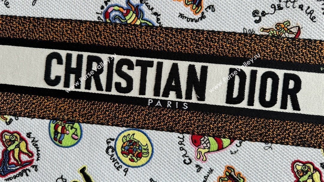 Dior Medium Book Tote Bag in White Multicolor Dragon Zodiac Embroidery 2024 (xxg-240329-13)