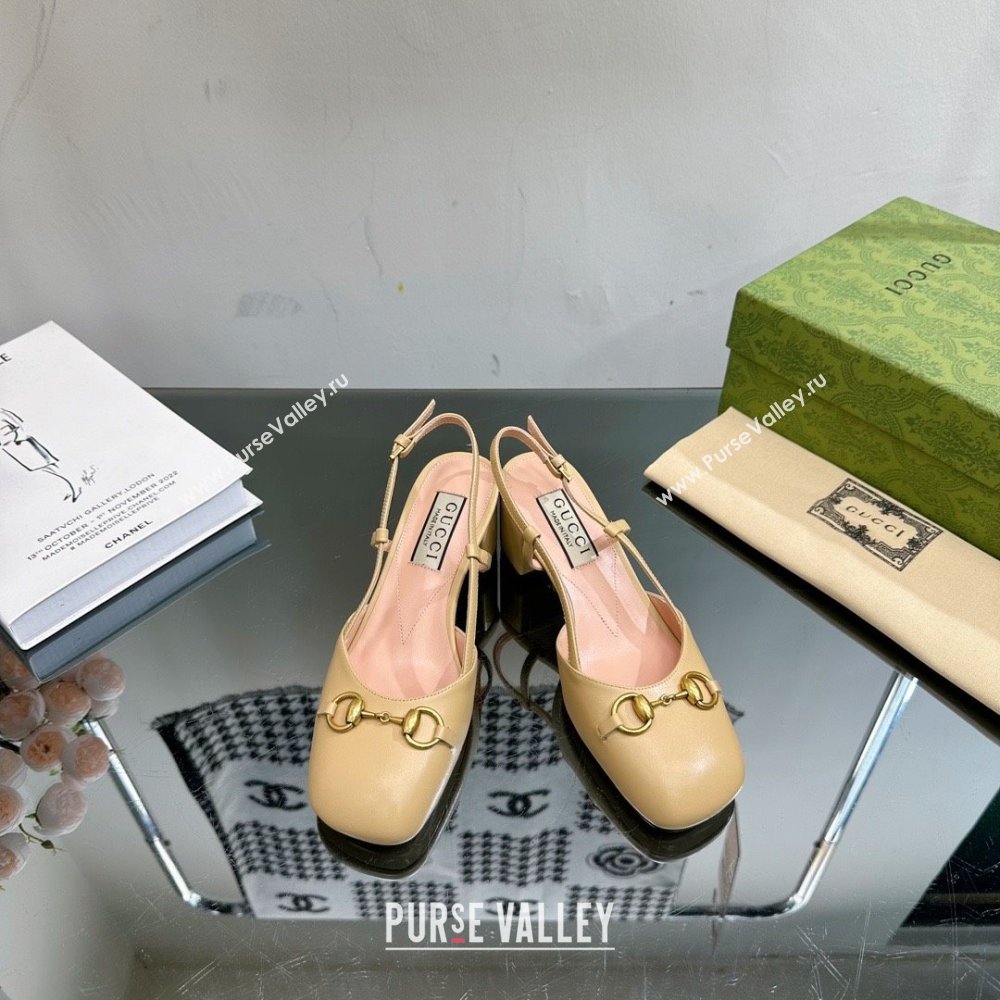 Gucci Womens Horsebit slingback 771601 BEIGE 2024 (modeng-231228-02)