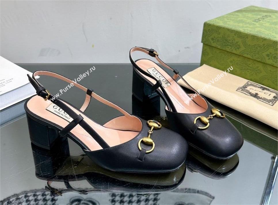 Gucci Womens Horsebit slingback 771601 black 2024 (modeng-231228-05)