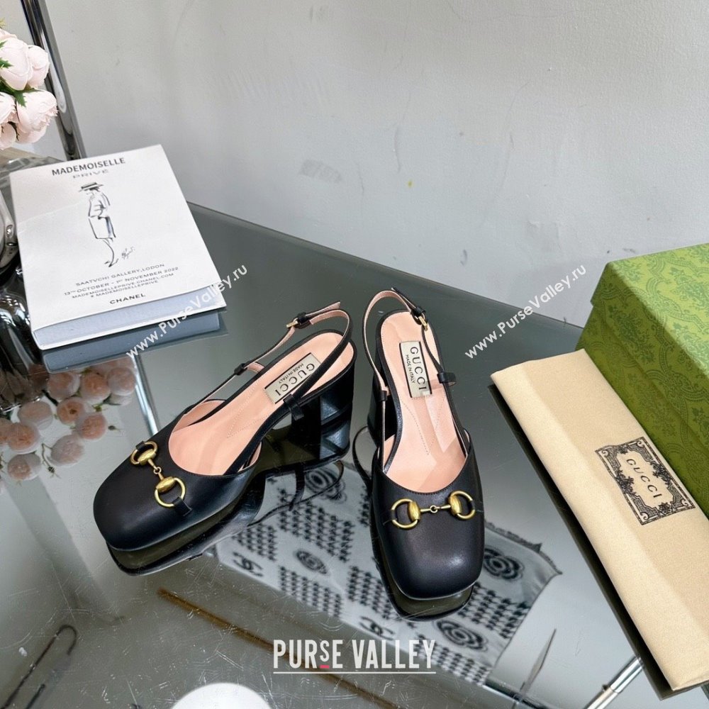 Gucci Womens Horsebit slingback 771601 black 2024 (modeng-231228-05)