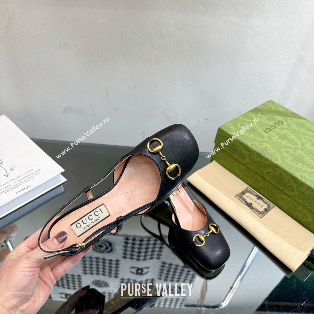 Gucci Womens Horsebit slingback 771601 black 2024 (modeng-231228-05)
