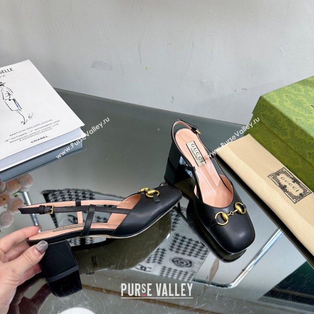 Gucci Womens Horsebit slingback 771601 black 2024 (modeng-231228-05)