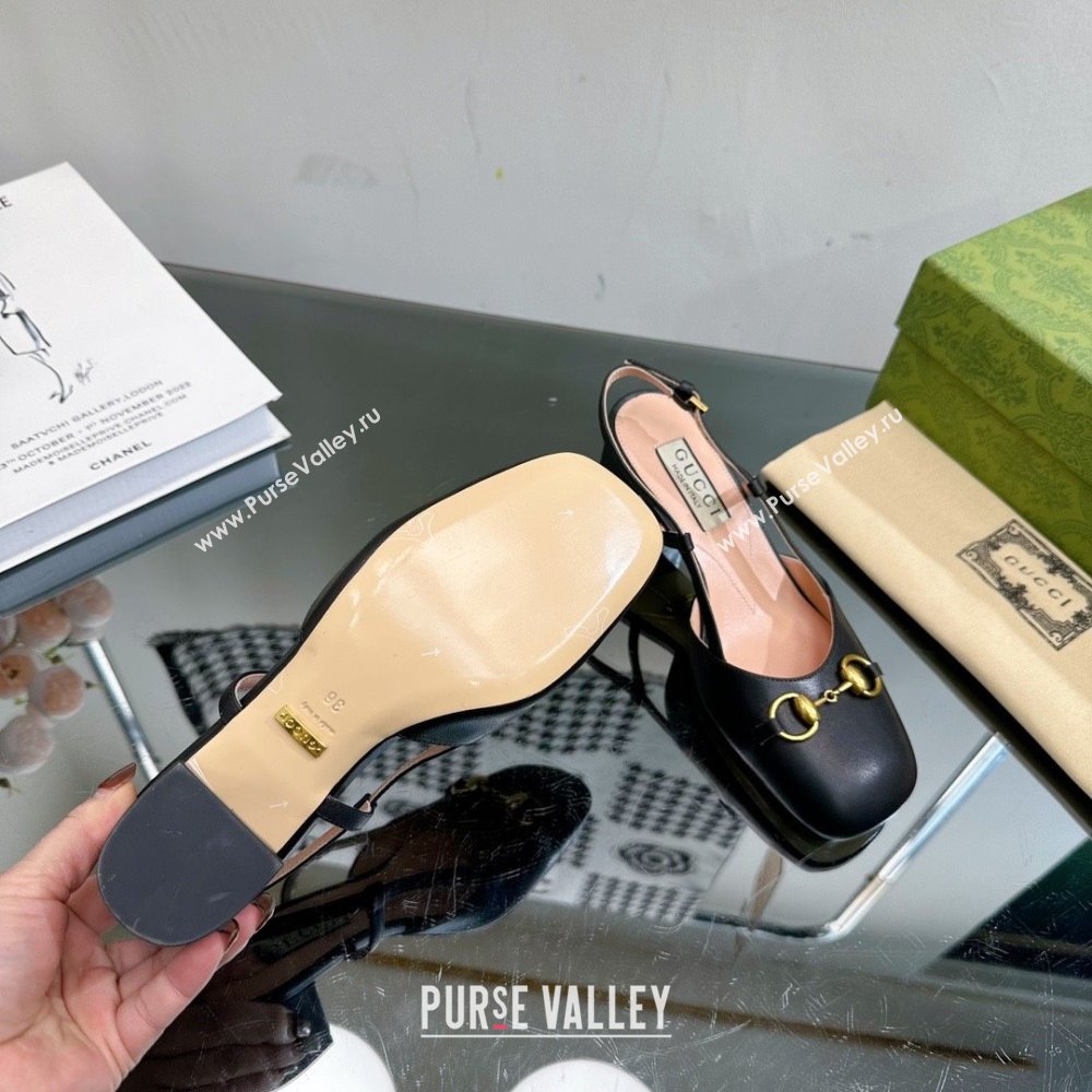 Gucci Womens Horsebit slingback 771601 black 2024 (modeng-231228-05)