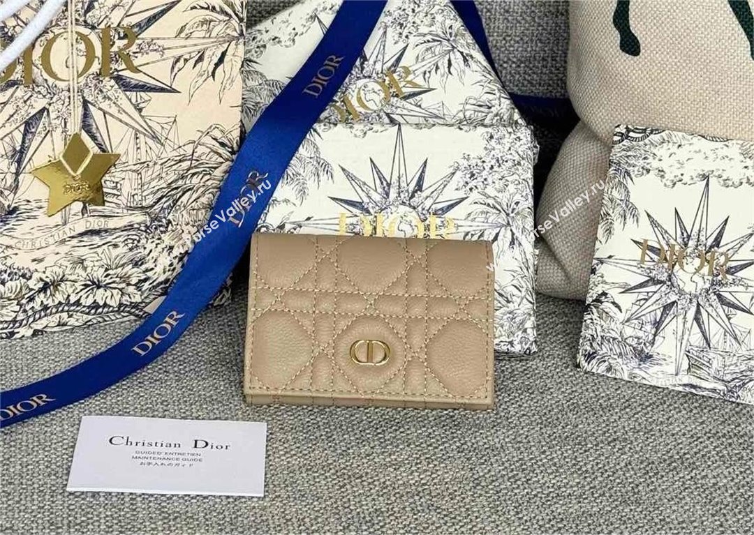 Dior Caro Glycine Wallet in Beige Supple Cannage Calfskin 2024 (xxg-240402-11)