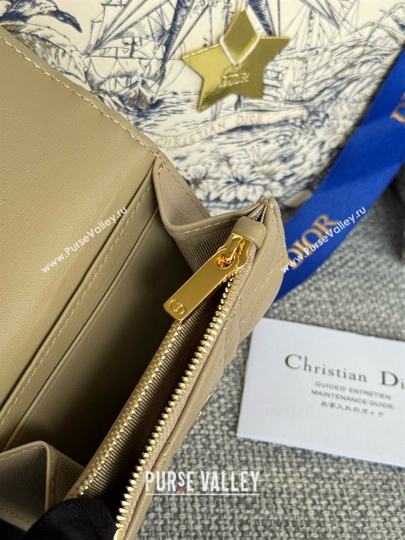 Dior Caro Glycine Wallet in Beige Supple Cannage Calfskin 2024 (xxg-240402-11)