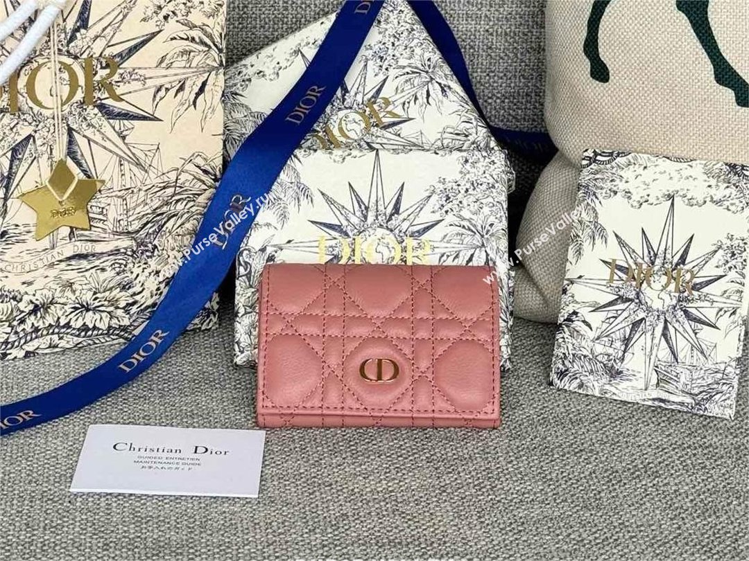 Dior Caro Glycine Wallet in Rose des Vents Supple Cannage Calfskin 2024 (xxg-240402-12)