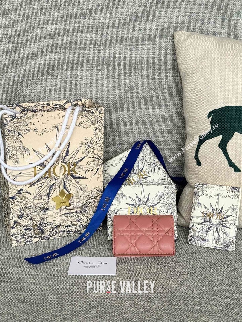 Dior Caro Glycine Wallet in Rose des Vents Supple Cannage Calfskin 2024 (xxg-240402-12)