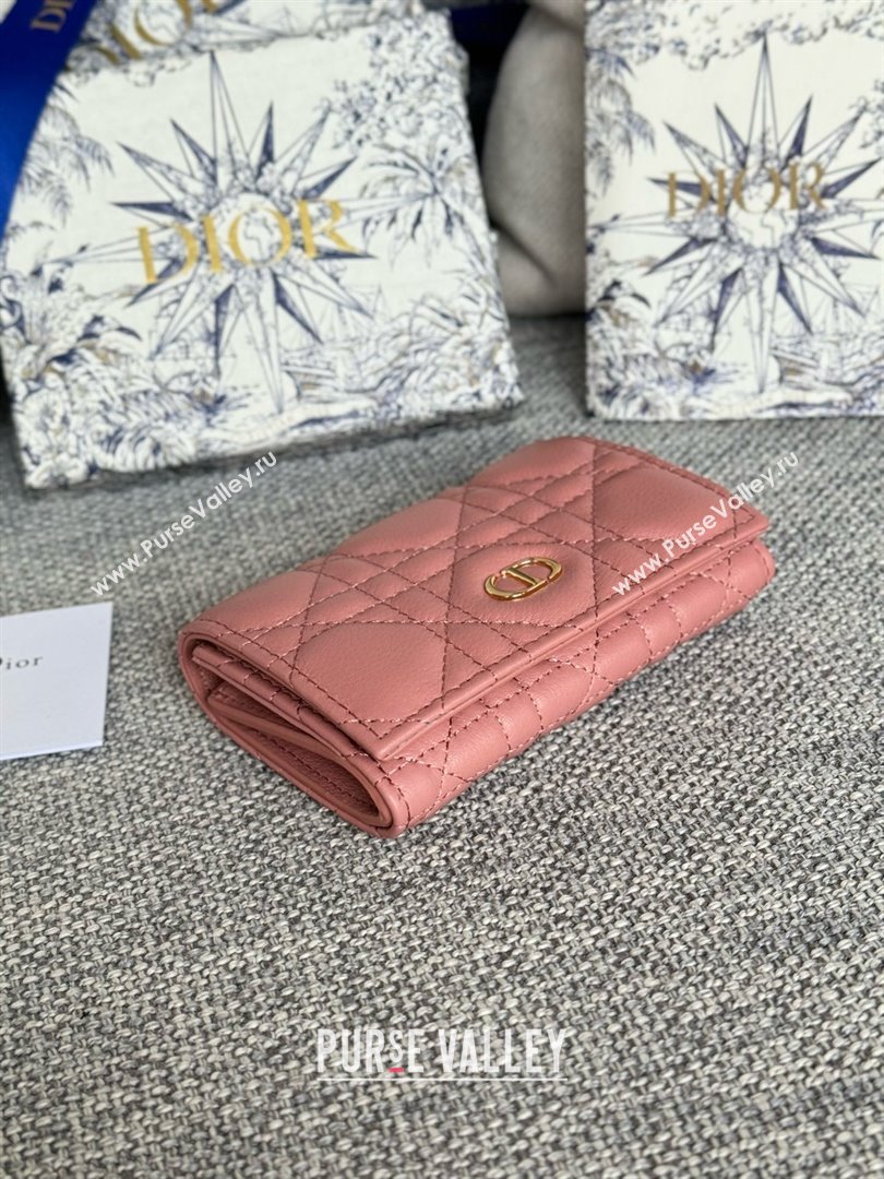 Dior Caro Glycine Wallet in Rose des Vents Supple Cannage Calfskin 2024 (xxg-240402-12)