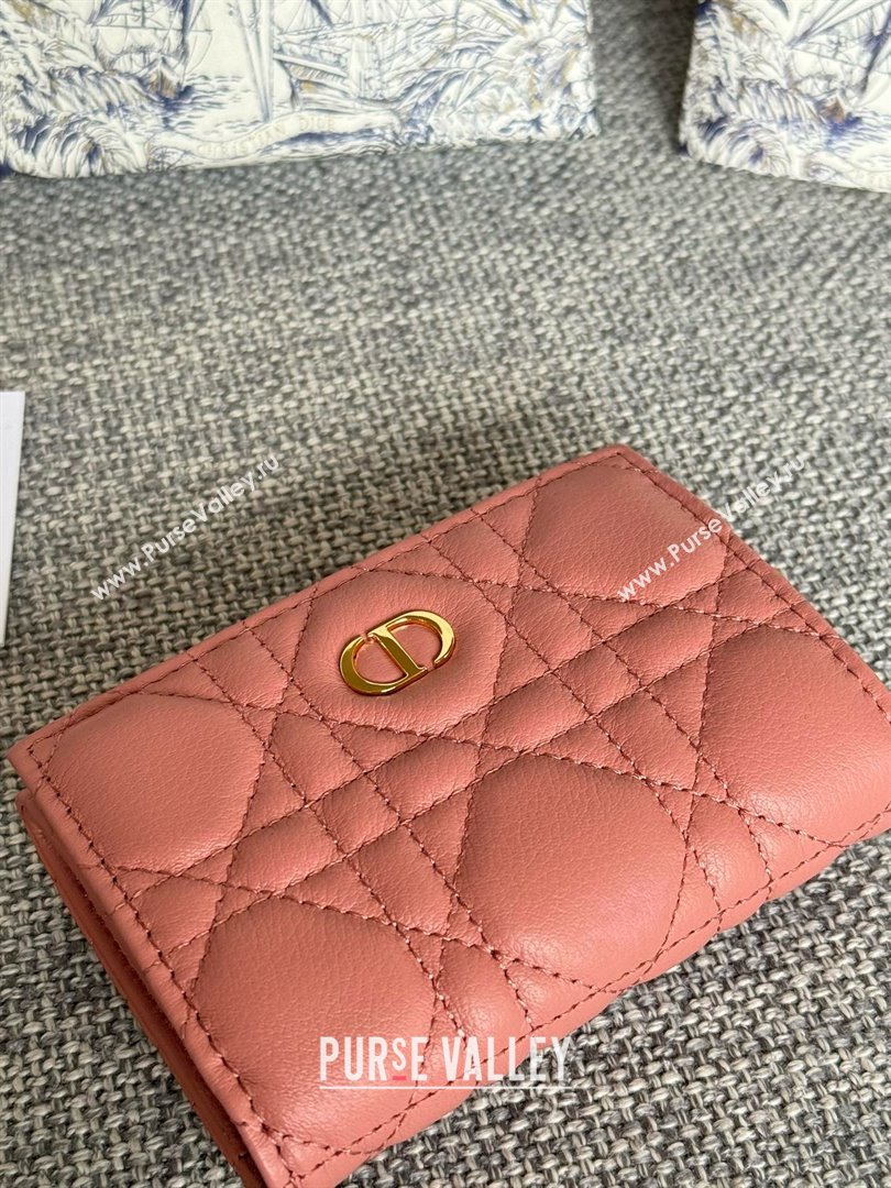Dior Caro Glycine Wallet in Rose des Vents Supple Cannage Calfskin 2024 (xxg-240402-12)