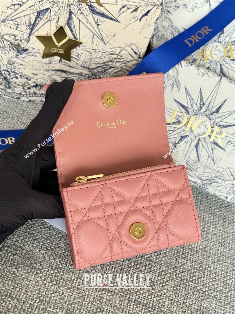 Dior Caro Glycine Wallet in Rose des Vents Supple Cannage Calfskin 2024 (xxg-240402-12)