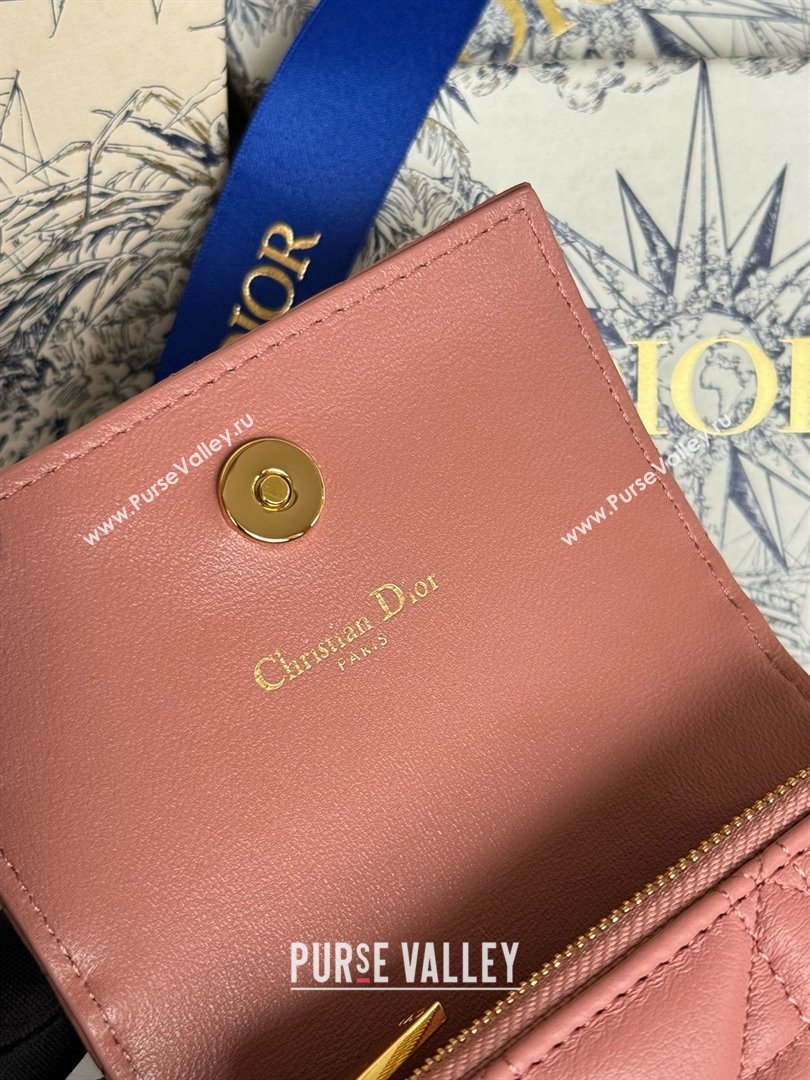 Dior Caro Glycine Wallet in Rose des Vents Supple Cannage Calfskin 2024 (xxg-240402-12)