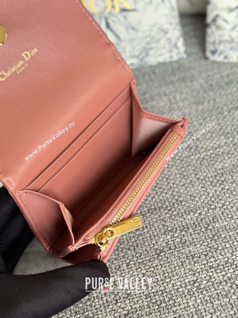 Dior Caro Glycine Wallet in Rose des Vents Supple Cannage Calfskin 2024 (xxg-240402-12)