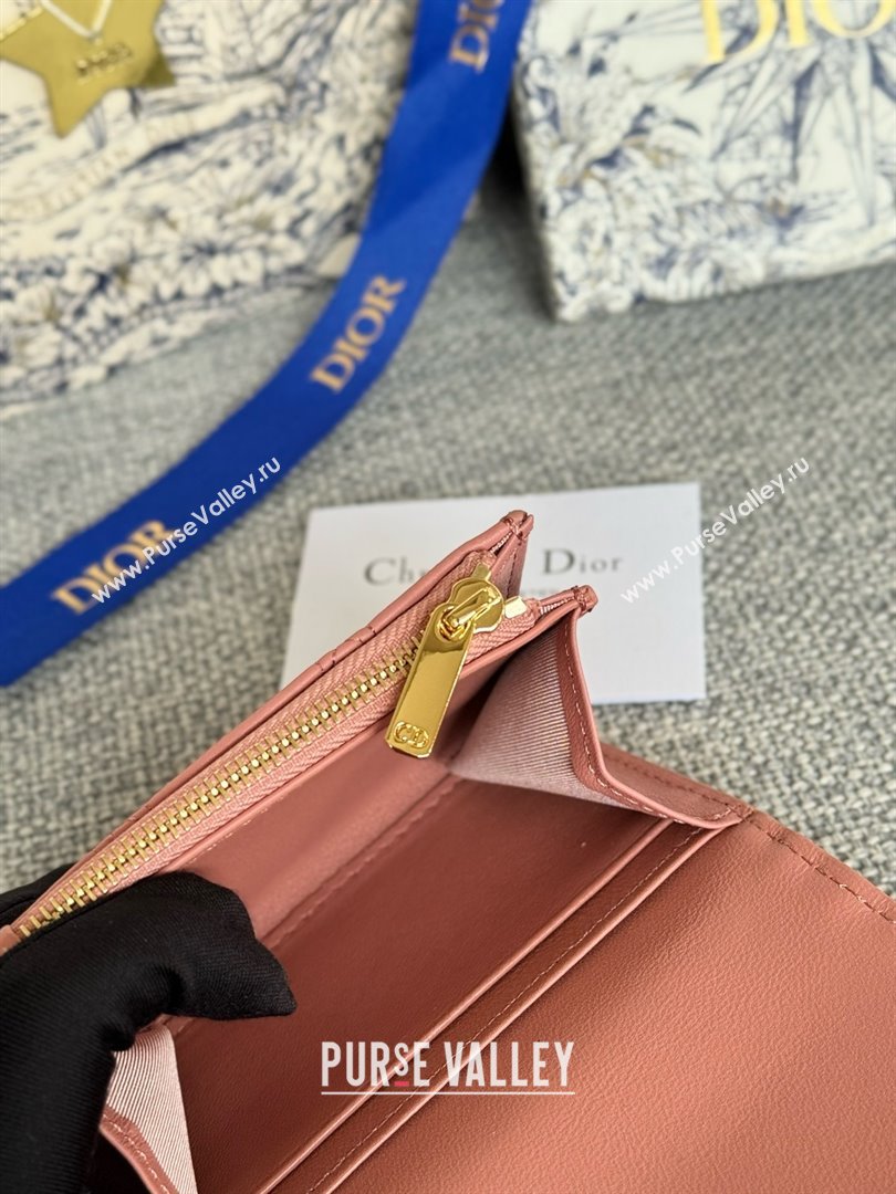 Dior Caro Glycine Wallet in Rose des Vents Supple Cannage Calfskin 2024 (xxg-240402-12)