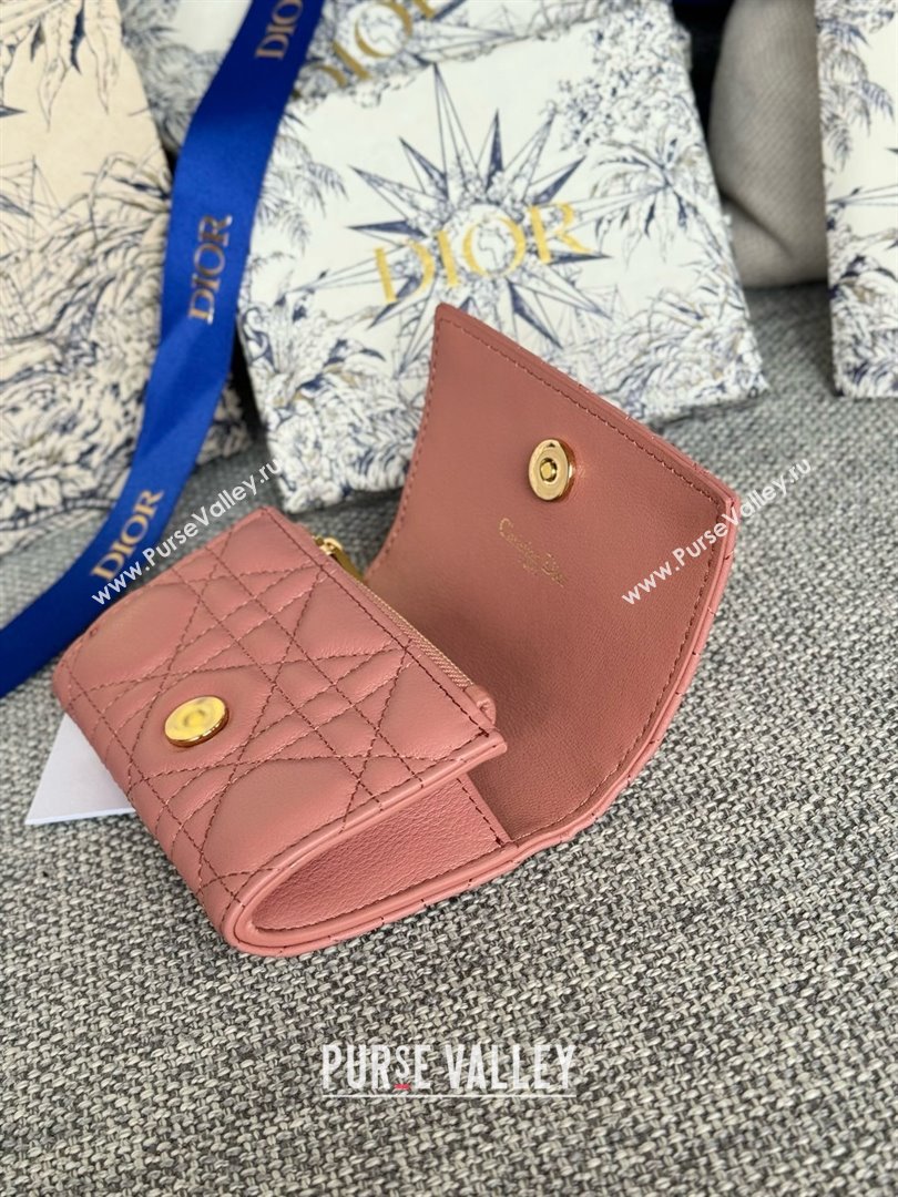 Dior Caro Glycine Wallet in Rose des Vents Supple Cannage Calfskin 2024 (xxg-240402-12)