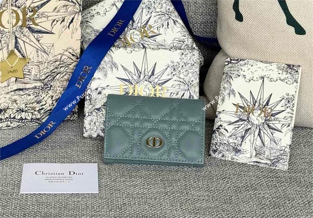 Dior Caro Glycine Wallet in Cloud Blue Supple Cannage Calfskin 2024 (xxg-240402-13)