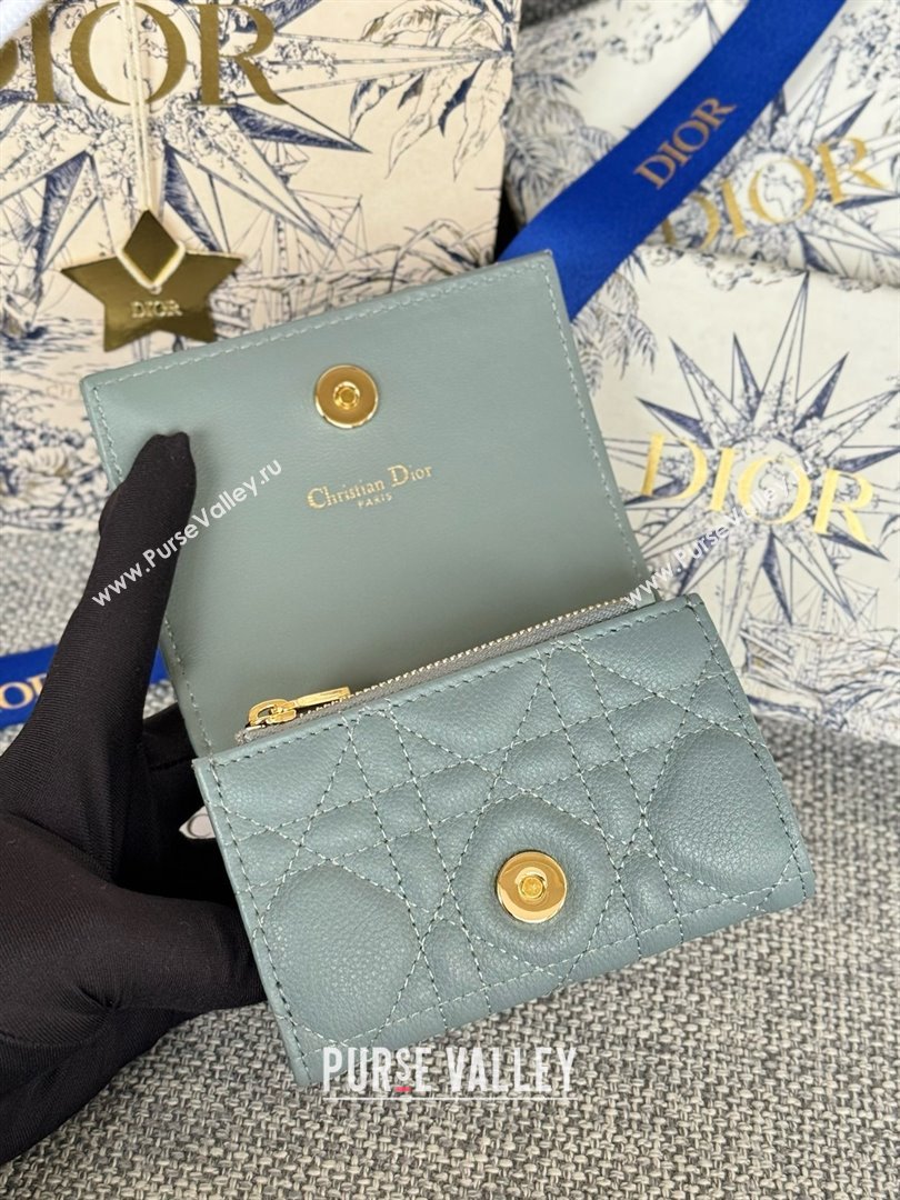 Dior Caro Glycine Wallet in Cloud Blue Supple Cannage Calfskin 2024 (xxg-240402-13)