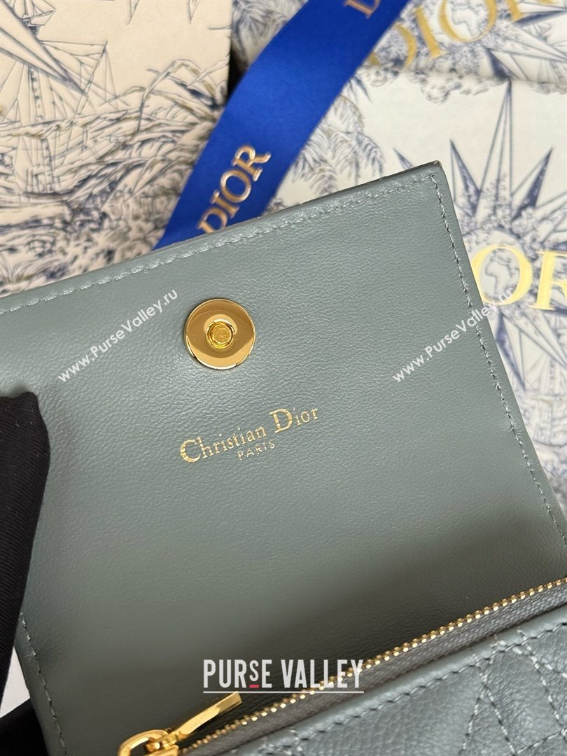 Dior Caro Glycine Wallet in Cloud Blue Supple Cannage Calfskin 2024 (xxg-240402-13)
