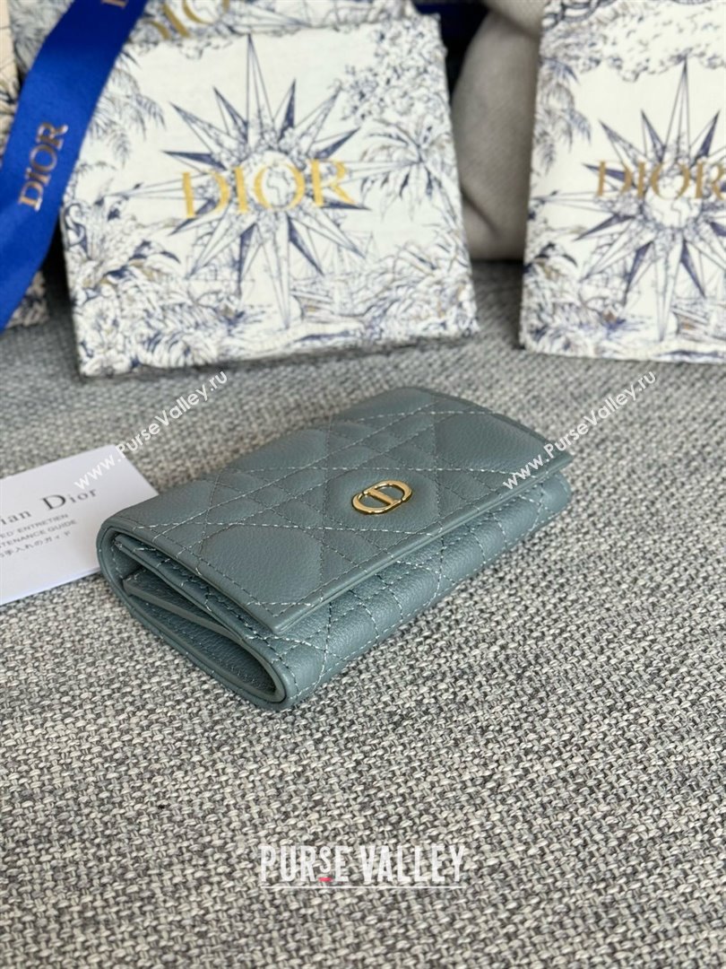 Dior Caro Glycine Wallet in Cloud Blue Supple Cannage Calfskin 2024 (xxg-240402-13)