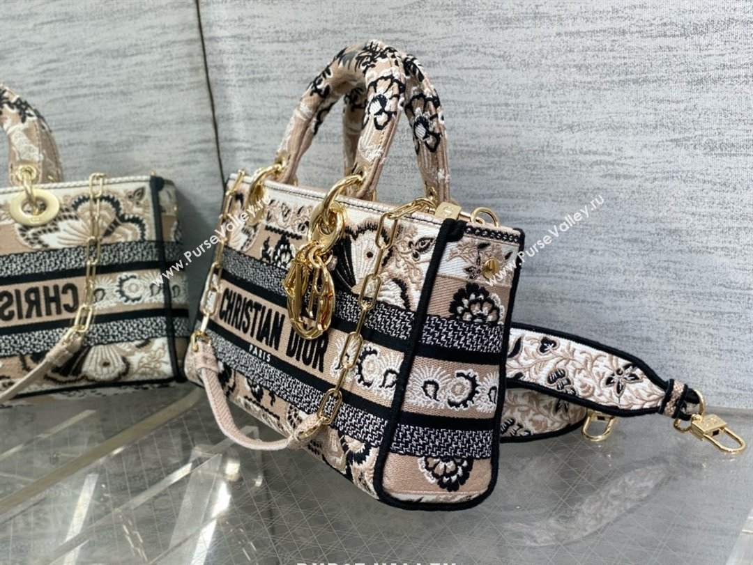 Dior Medium Lady D-Joy Bag in Beige Multicolor Butterfly Bandana Embroidery 2024 (xxg-240402-01)