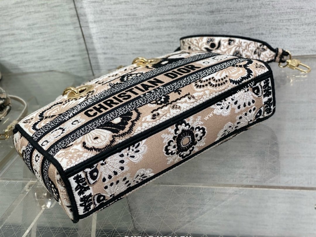 Dior Medium Lady D-Joy Bag in Beige Multicolor Butterfly Bandana Embroidery 2024 (xxg-240402-01)