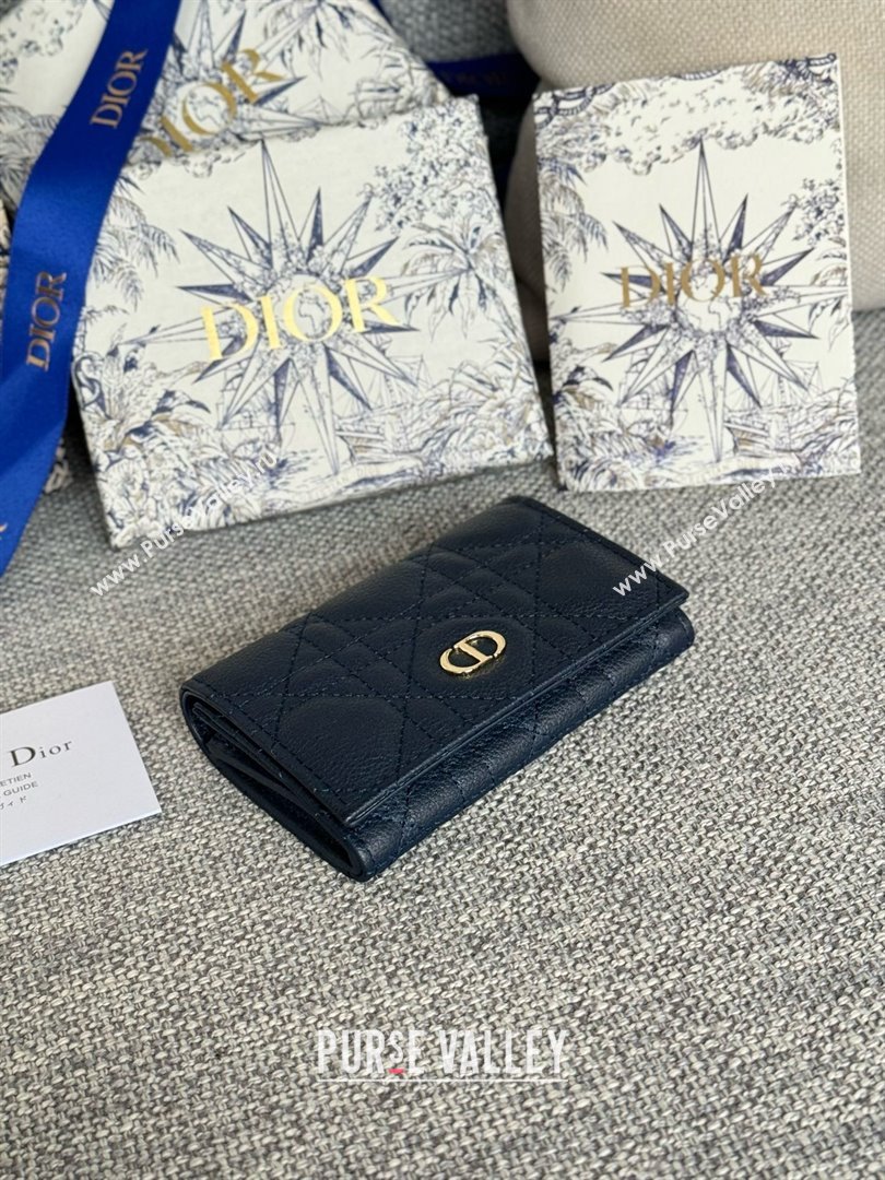 Dior Caro Glycine Wallet in navy blue Supple Cannage Calfskin/silver 2024 (xxg-240402-04)