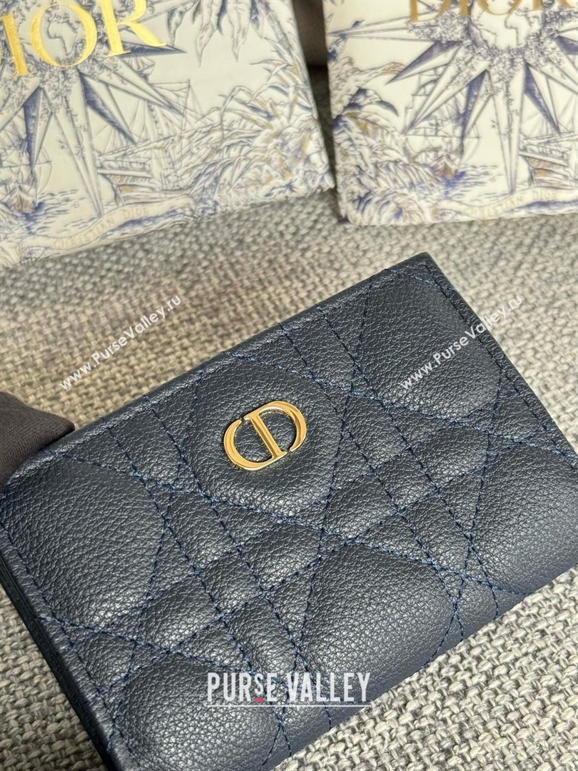 Dior Caro Glycine Wallet in navy blue Supple Cannage Calfskin/silver 2024 (xxg-240402-04)