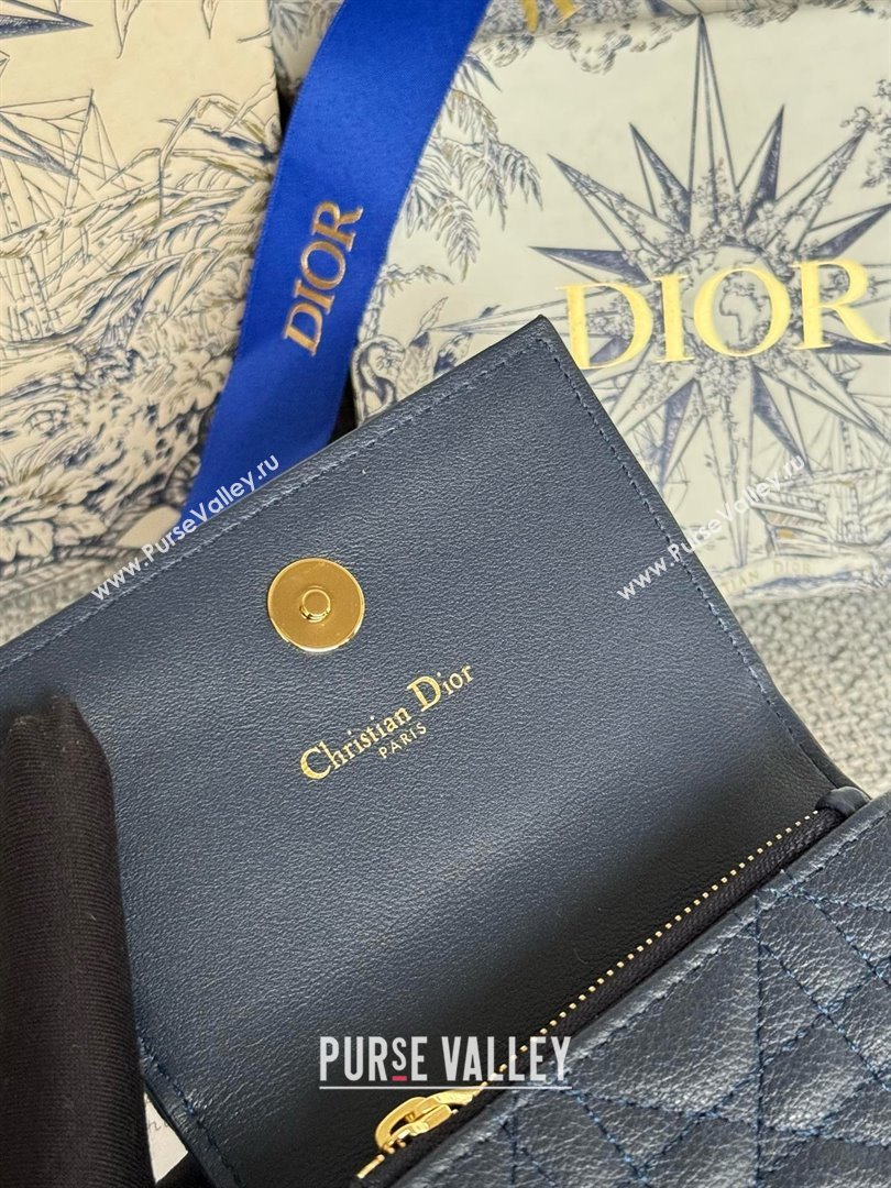 Dior Caro Glycine Wallet in navy blue Supple Cannage Calfskin/silver 2024 (xxg-240402-04)